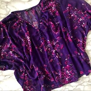Express Purple Floral Dolman Sheer Blouse